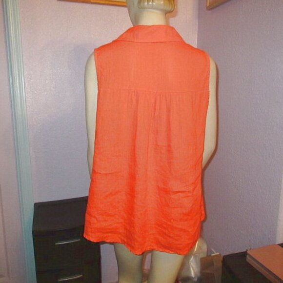 Liabella Italian Linen Tunic Top Size XL Sleeveless V-Neck Lagenlook Orange Boho - Picture 6 of 8